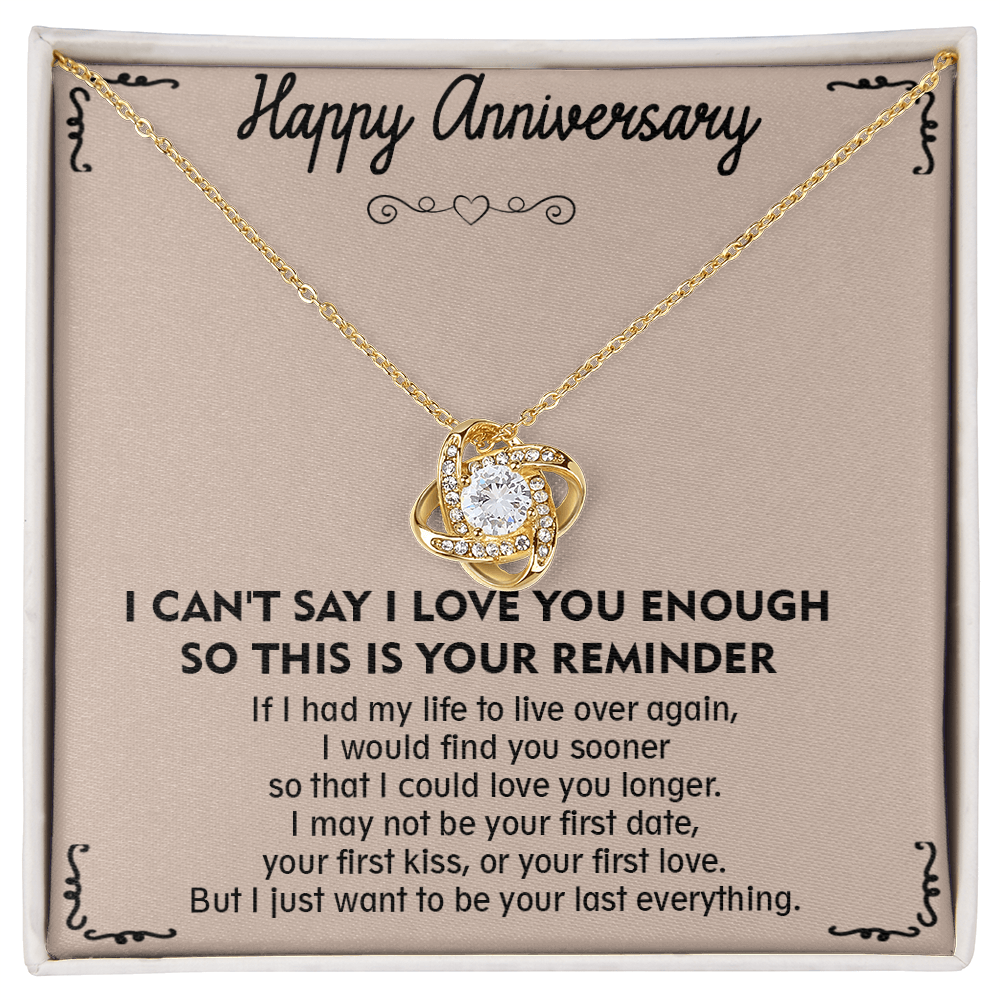 Love Knot Necklace for Anniversary – 'To My Soulmate' Timeless Gift for Wife, Husband, or Couple – Sterling Silver or Gold Forever Knot Pendant Symbolizing Your Unbreakable Bond – Engravable Romantic Jewelry with Heartfelt Message Card
