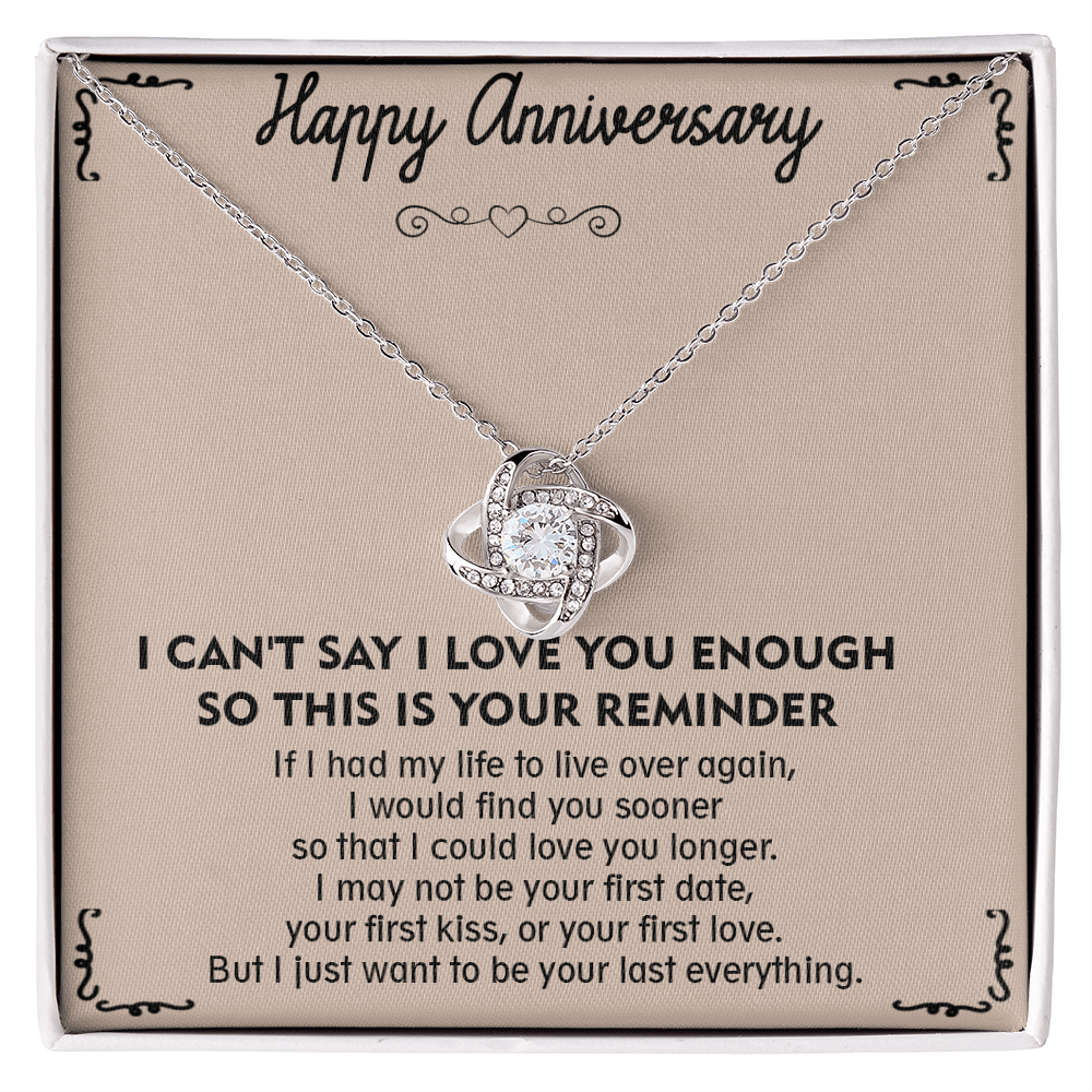 Love Knot Necklace for Anniversary – 'To My Soulmate' Timeless Gift for Wife, Husband, or Couple – Sterling Silver or Gold Forever Knot Pendant Symbolizing Your Unbreakable Bond – Engravable Romantic Jewelry with Heartfelt Message Card