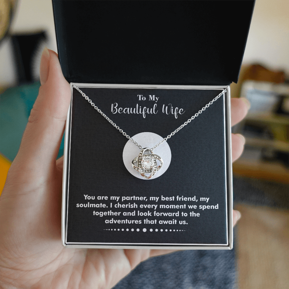 To My Wife – Love Knot Necklace with Heartfelt Message: “You Are the Best Thing That Ever Happened to Me” – Romantic Jewelry Gift from Husband, Birthday Gift, Anniversary Gift