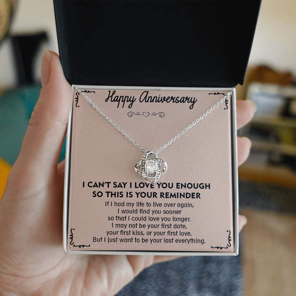 Love Knot Necklace for Anniversary – 'To My Soulmate' Timeless Gift for Wife, Husband, or Couple – Sterling Silver or Gold Forever Knot Pendant Symbolizing Your Unbreakable Bond – Engravable Romantic Jewelry with Heartfelt Message Card