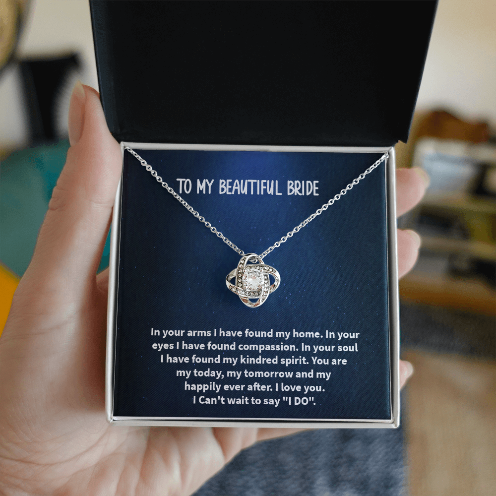 Love Knot Necklace for Bride – 'To My Beautiful Wife' Wedding Day Gift from Groom, Forever Keepsake for Future Wife, Daughter, or Soulmate – Engravable Romantic Jewelry with Heartfelt Card