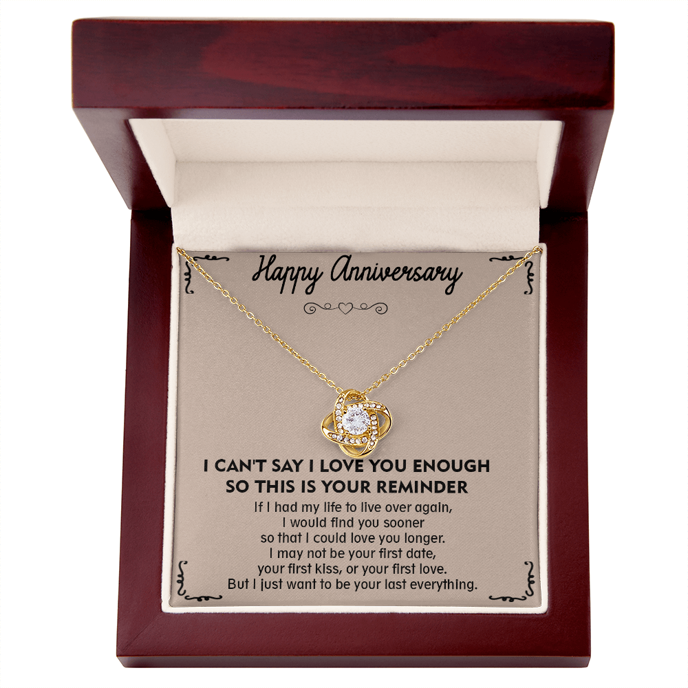 Love Knot Necklace for Anniversary – 'To My Soulmate' Timeless Gift for Wife, Husband, or Couple – Sterling Silver or Gold Forever Knot Pendant Symbolizing Your Unbreakable Bond – Engravable Romantic Jewelry with Heartfelt Message Card