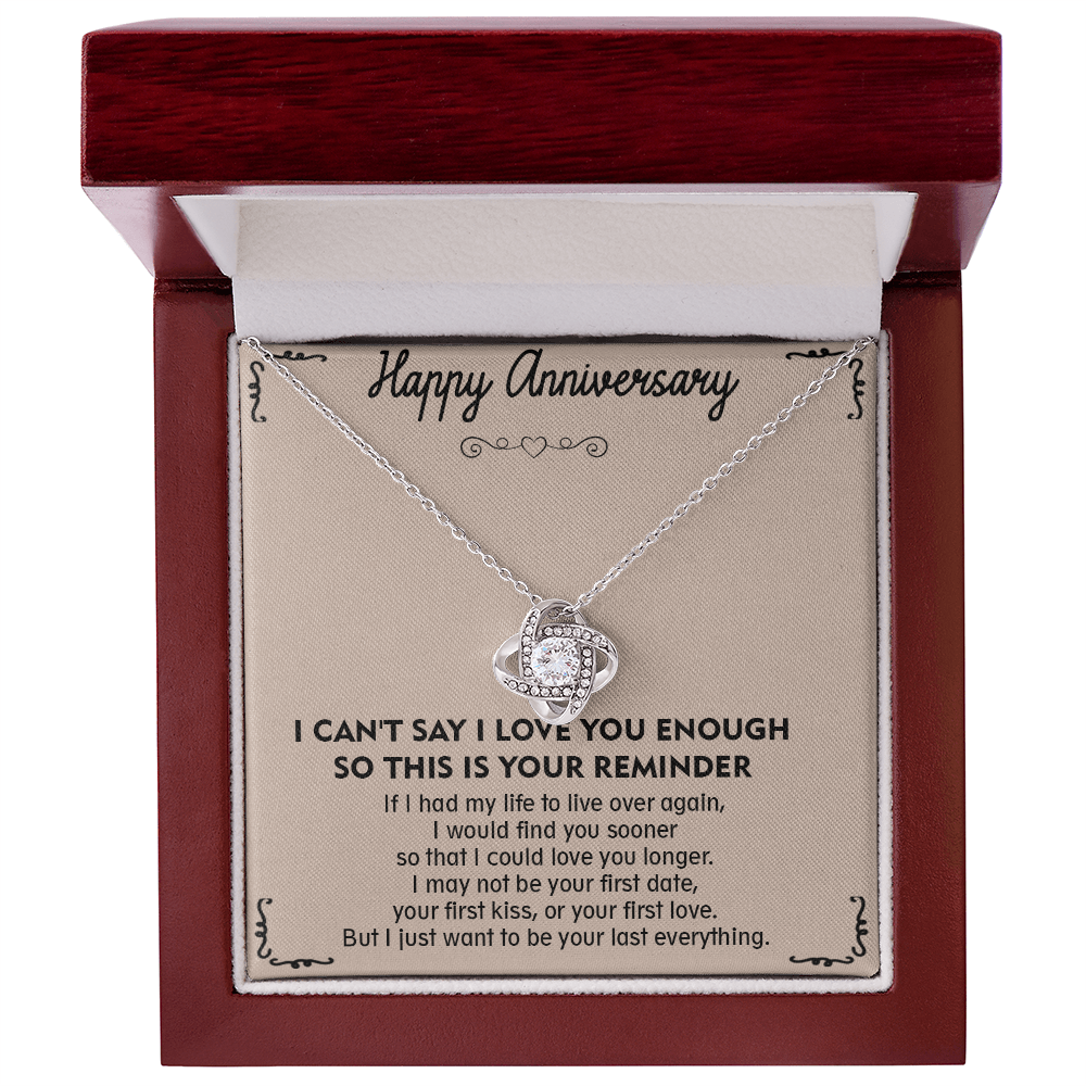 Love Knot Necklace for Anniversary – 'To My Soulmate' Timeless Gift for Wife, Husband, or Couple – Sterling Silver or Gold Forever Knot Pendant Symbolizing Your Unbreakable Bond – Engravable Romantic Jewelry with Heartfelt Message Card