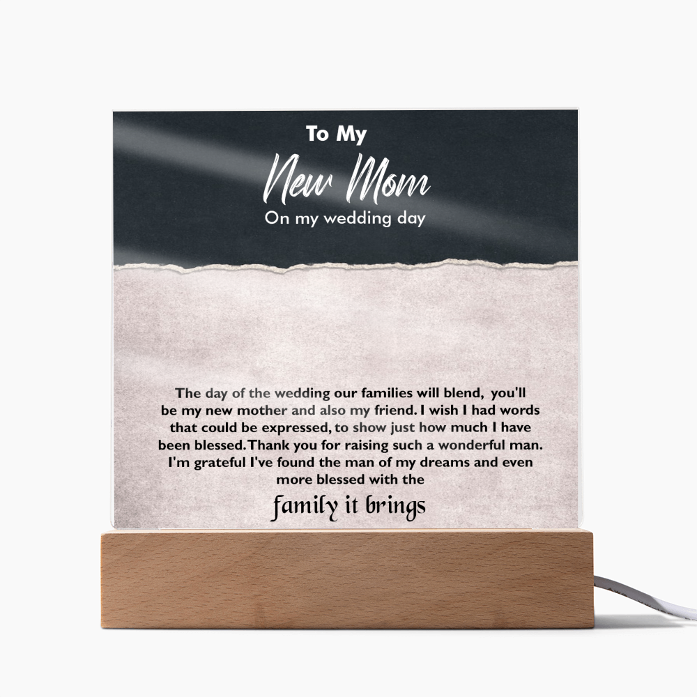 To My New Mom Acrylic Square Plaque – Heartfelt Gift for Stepmom or Mother-in-Law, Loving Message Keepsake from Son or Daughter, Elegant Decorative Gift for Mother's Day, Wedding, or Special Occasion