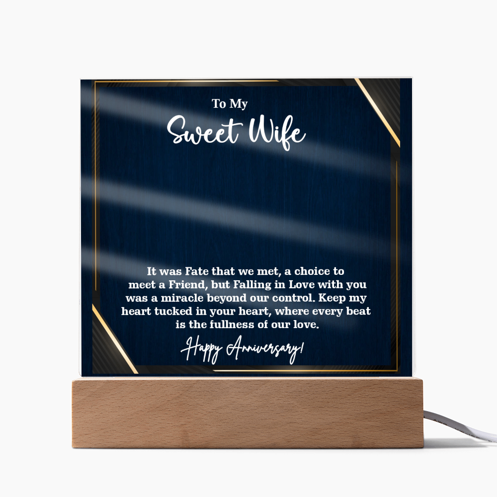To My Sweet Wife Acrylic Square Plaque – Romantic Gift for Wife from Husband, Heartfelt Love Message, Elegant Display Keepsake for Anniversary, Birthday or Just Because
