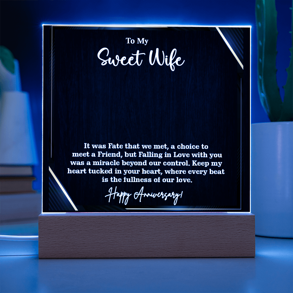 To My Sweet Wife Acrylic Square Plaque – Romantic Gift for Wife from Husband, Heartfelt Love Message, Elegant Display Keepsake for Anniversary, Birthday or Just Because