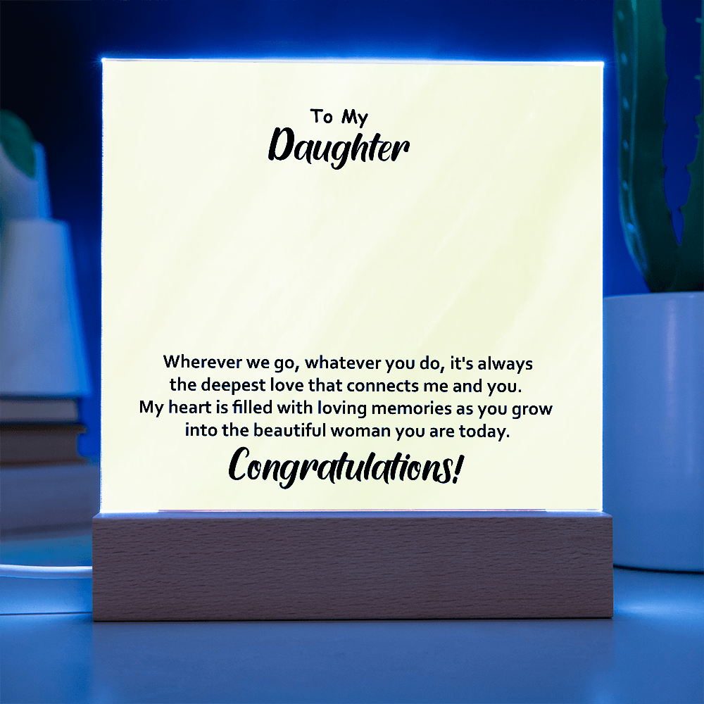 To My Daughter – Elegant Square Acrylic Plaque with Heartfelt Message | Unique Birthday, Graduation, or Christmas Gift from Mom or Dad