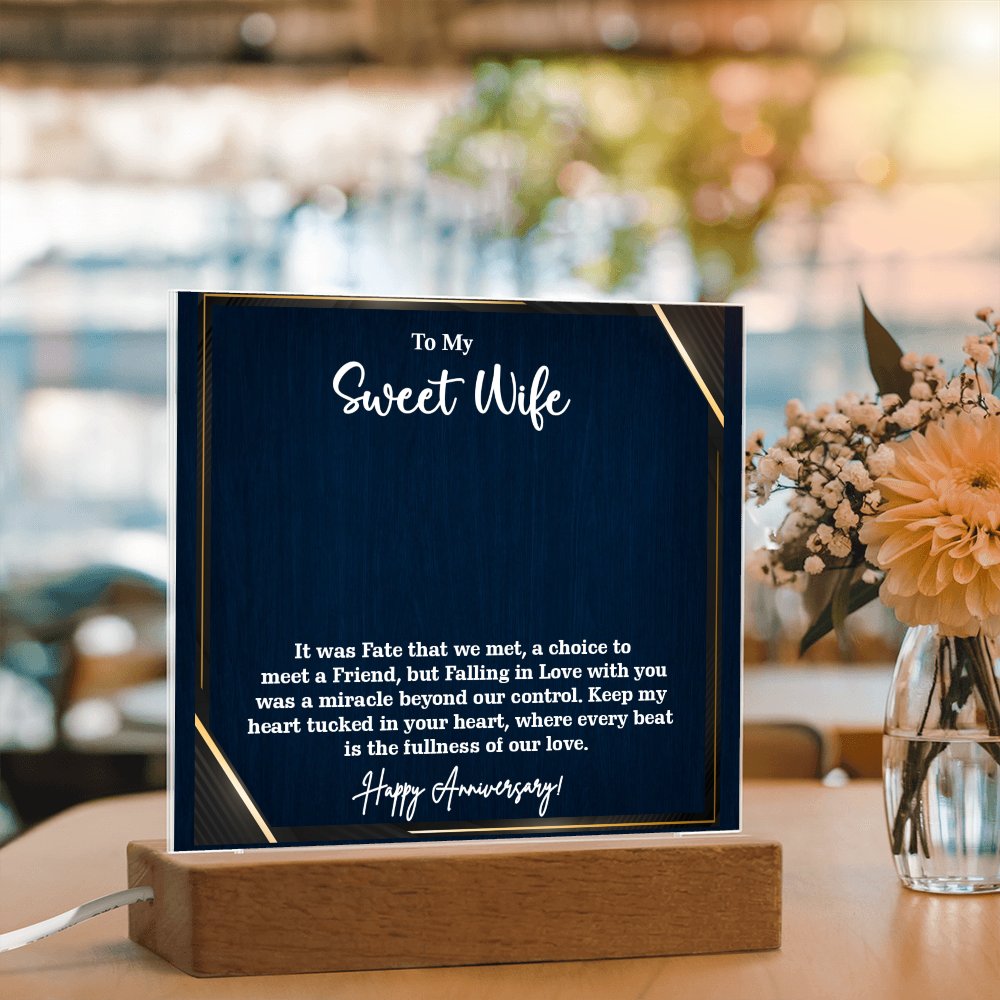 To My Sweet Wife Acrylic Square Plaque – Romantic Gift for Wife from Husband, Heartfelt Love Message, Elegant Display Keepsake for Anniversary, Birthday or Just Because