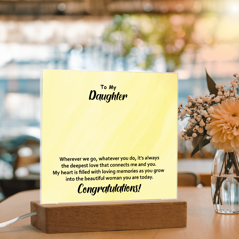 To My Daughter – Elegant Square Acrylic Plaque with Heartfelt Message | Unique Birthday, Graduation, or Christmas Gift from Mom or Dad