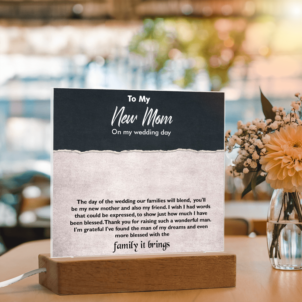 To My New Mom Acrylic Square Plaque – Heartfelt Gift for Stepmom or Mother-in-Law, Loving Message Keepsake from Son or Daughter, Elegant Decorative Gift for Mother's Day, Wedding, or Special Occasion