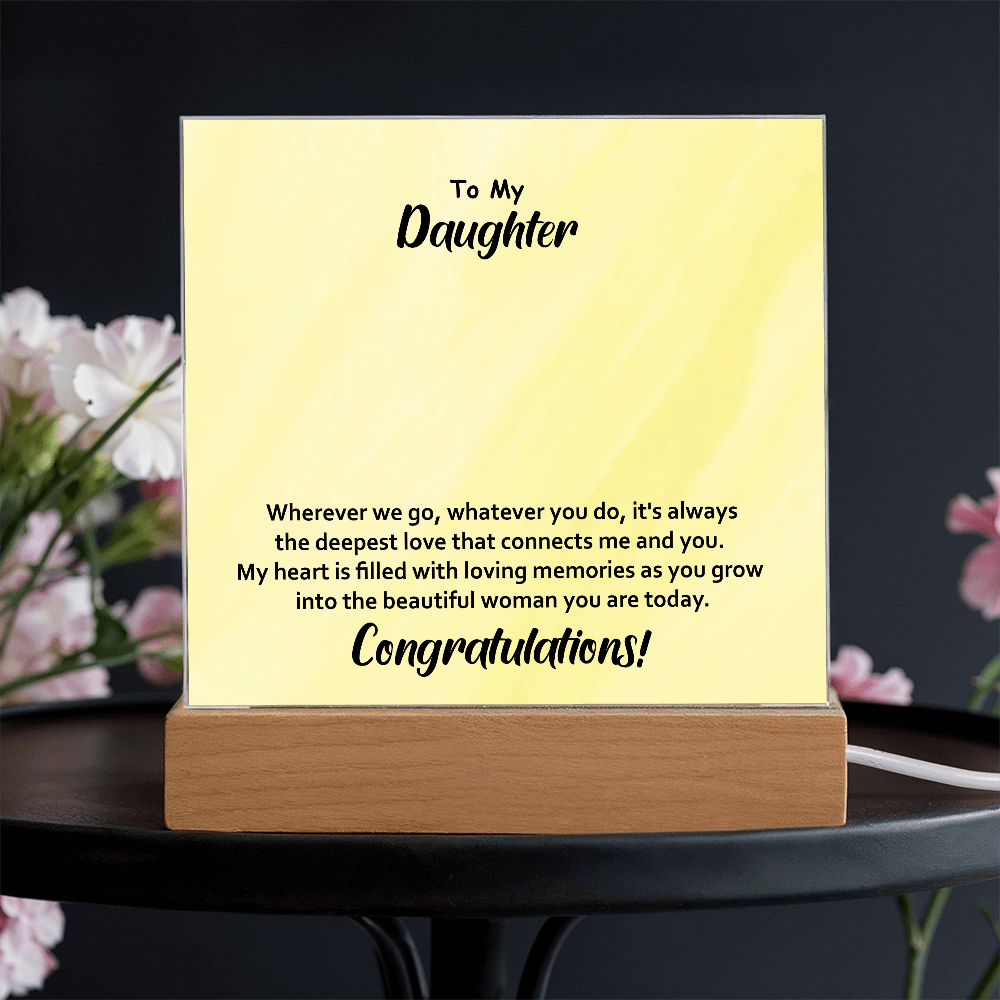 To My Daughter – Elegant Square Acrylic Plaque with Heartfelt Message | Unique Birthday, Graduation, or Christmas Gift from Mom or Dad