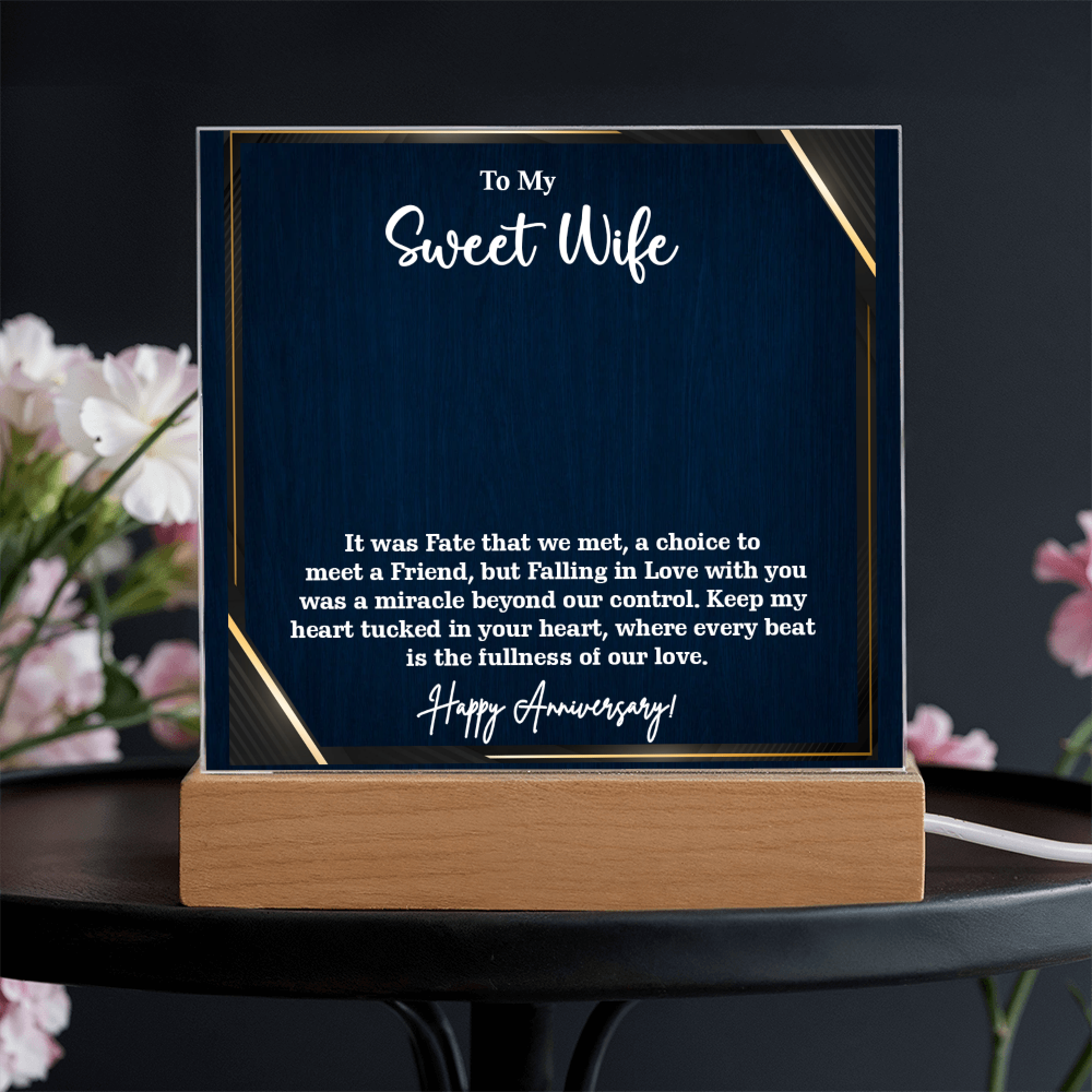 To My Sweet Wife Acrylic Square Plaque – Romantic Gift for Wife from Husband, Heartfelt Love Message, Elegant Display Keepsake for Anniversary, Birthday or Just Because