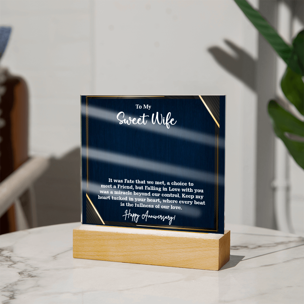 To My Sweet Wife Acrylic Square Plaque – Romantic Gift for Wife from Husband, Heartfelt Love Message, Elegant Display Keepsake for Anniversary, Birthday or Just Because