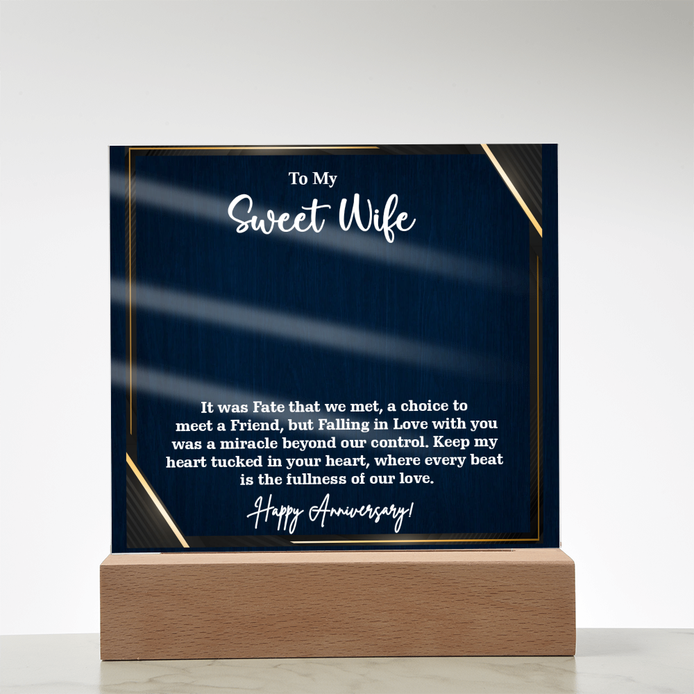 To My Sweet Wife Acrylic Square Plaque – Romantic Gift for Wife from Husband, Heartfelt Love Message, Elegant Display Keepsake for Anniversary, Birthday or Just Because