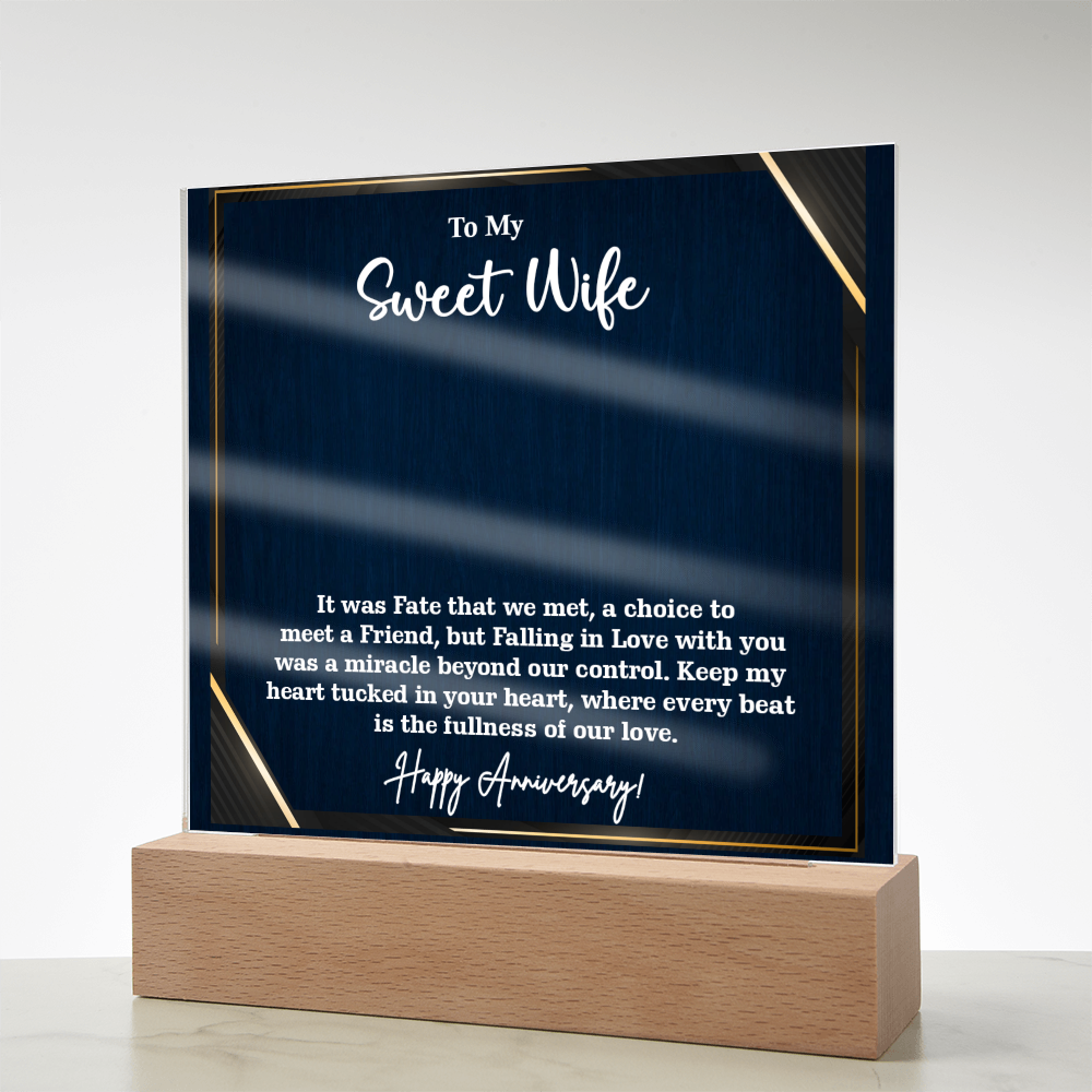 To My Sweet Wife Acrylic Square Plaque – Romantic Gift for Wife from Husband, Heartfelt Love Message, Elegant Display Keepsake for Anniversary, Birthday or Just Because