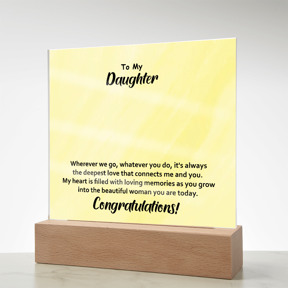 To My Daughter – Elegant Square Acrylic Plaque with Heartfelt Message | Unique Birthday, Graduation, or Christmas Gift from Mom or Dad