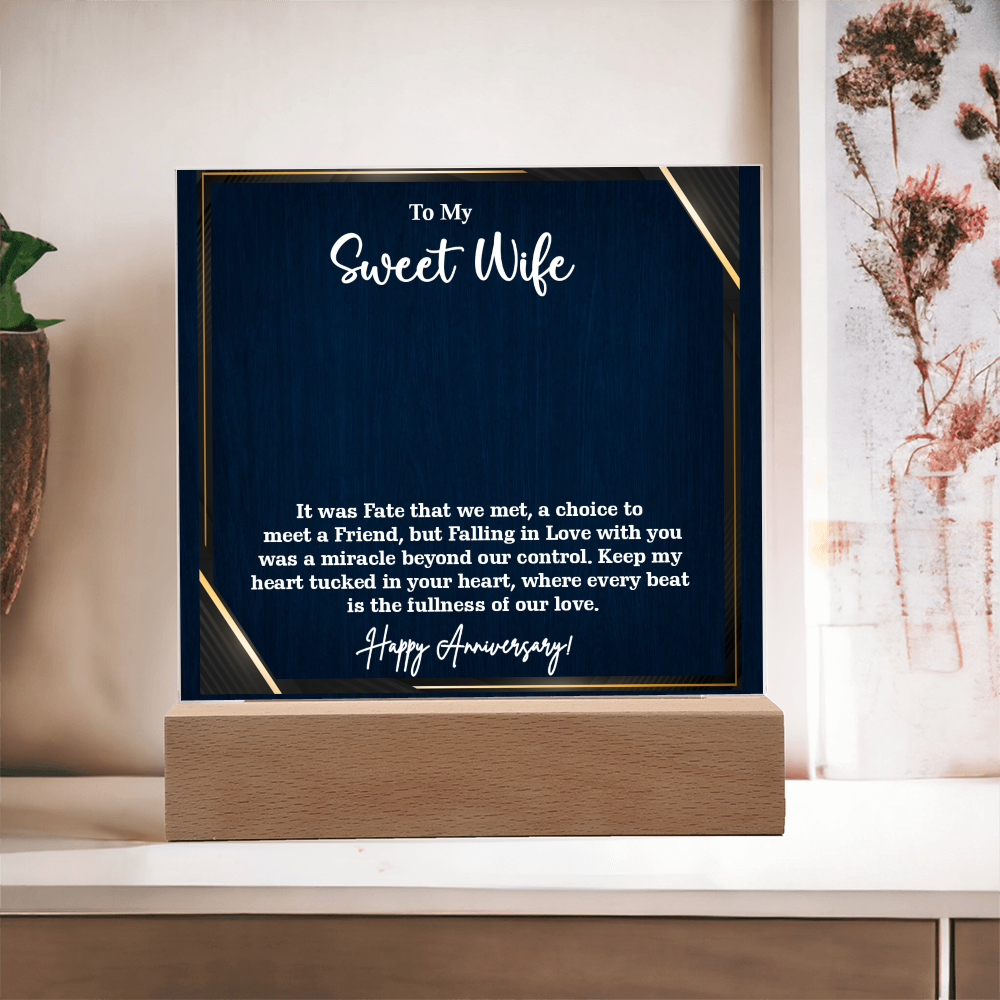 To My Sweet Wife Acrylic Square Plaque – Romantic Gift for Wife from Husband, Heartfelt Love Message, Elegant Display Keepsake for Anniversary, Birthday or Just Because