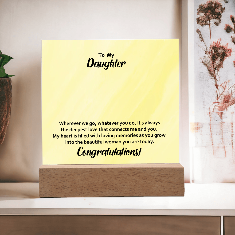 To My Daughter – Elegant Square Acrylic Plaque with Heartfelt Message | Unique Birthday, Graduation, or Christmas Gift from Mom or Dad