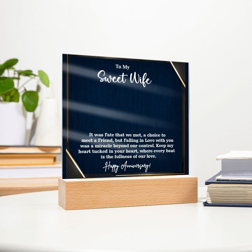 To My Sweet Wife Acrylic Square Plaque – Romantic Gift for Wife from Husband, Heartfelt Love Message, Elegant Display Keepsake for Anniversary, Birthday or Just Because
