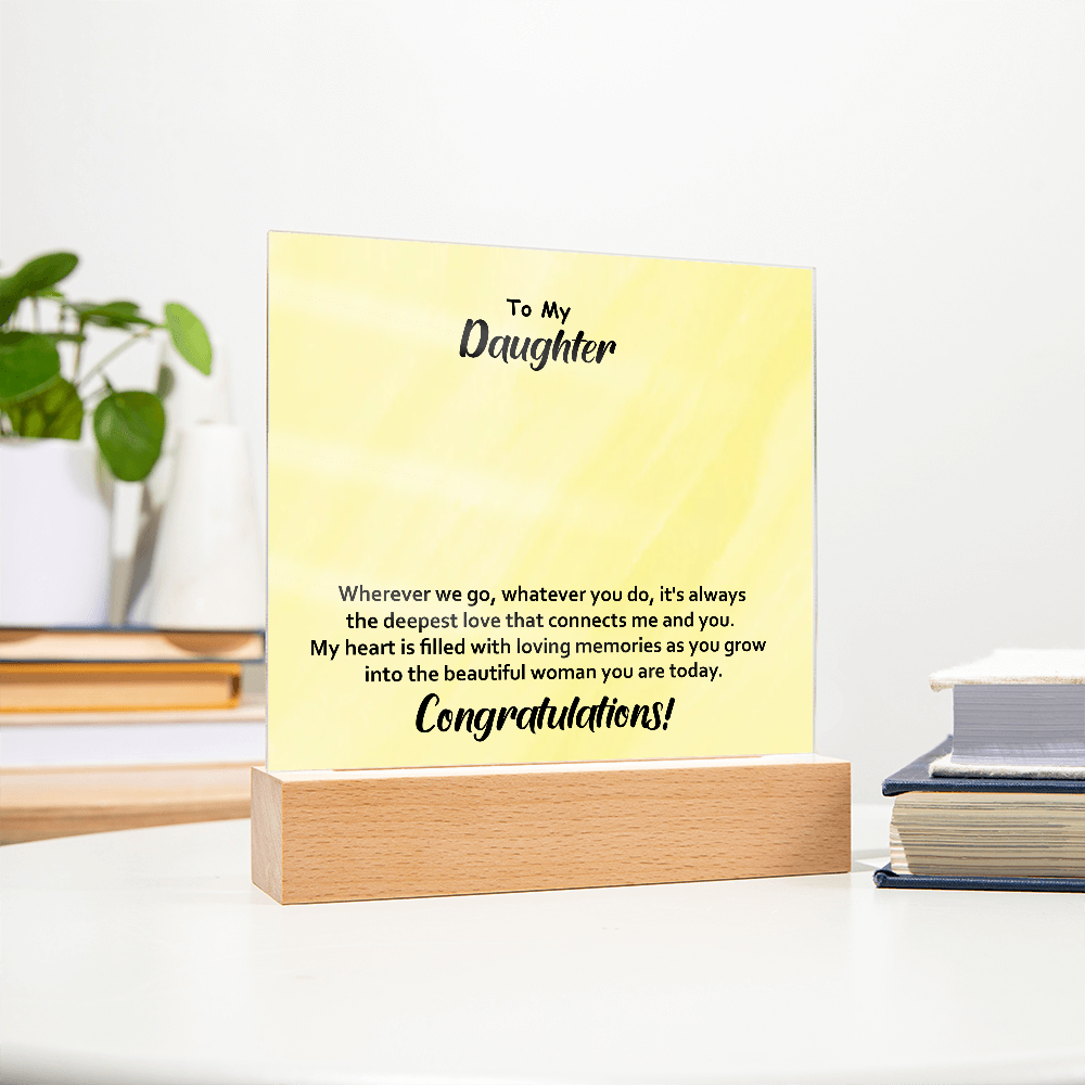 To My Daughter – Elegant Square Acrylic Plaque with Heartfelt Message | Unique Birthday, Graduation, or Christmas Gift from Mom or Dad