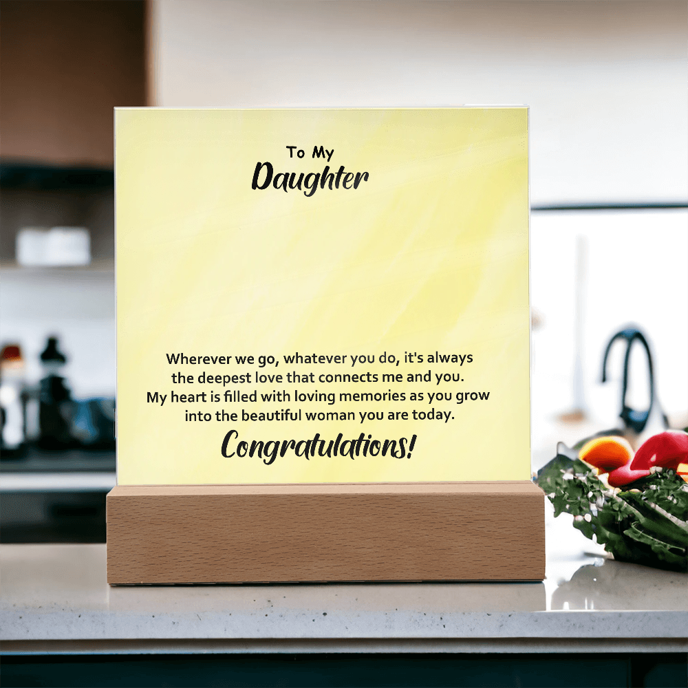 To My Daughter – Elegant Square Acrylic Plaque with Heartfelt Message | Unique Birthday, Graduation, or Christmas Gift from Mom or Dad