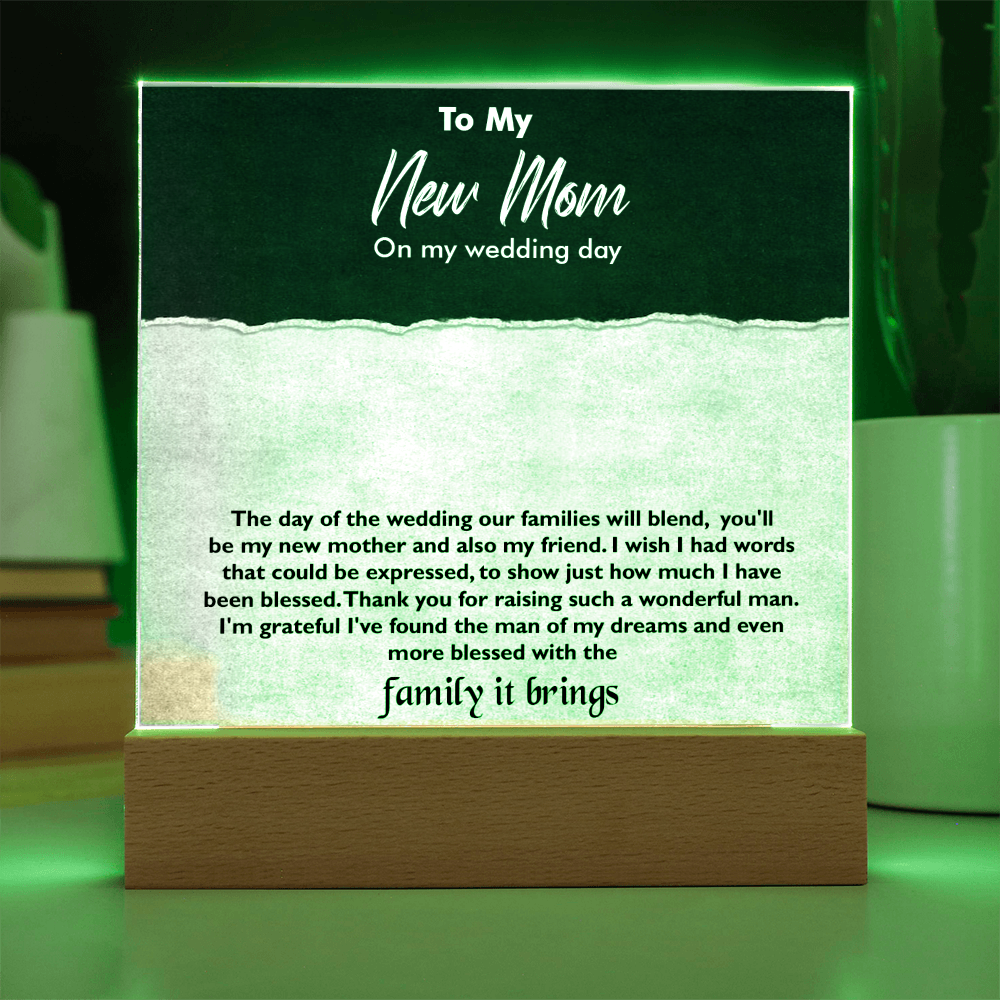 To My New Mom Acrylic Square Plaque – Heartfelt Gift for Stepmom or Mother-in-Law, Loving Message Keepsake from Son or Daughter, Elegant Decorative Gift for Mother's Day, Wedding, or Special Occasion