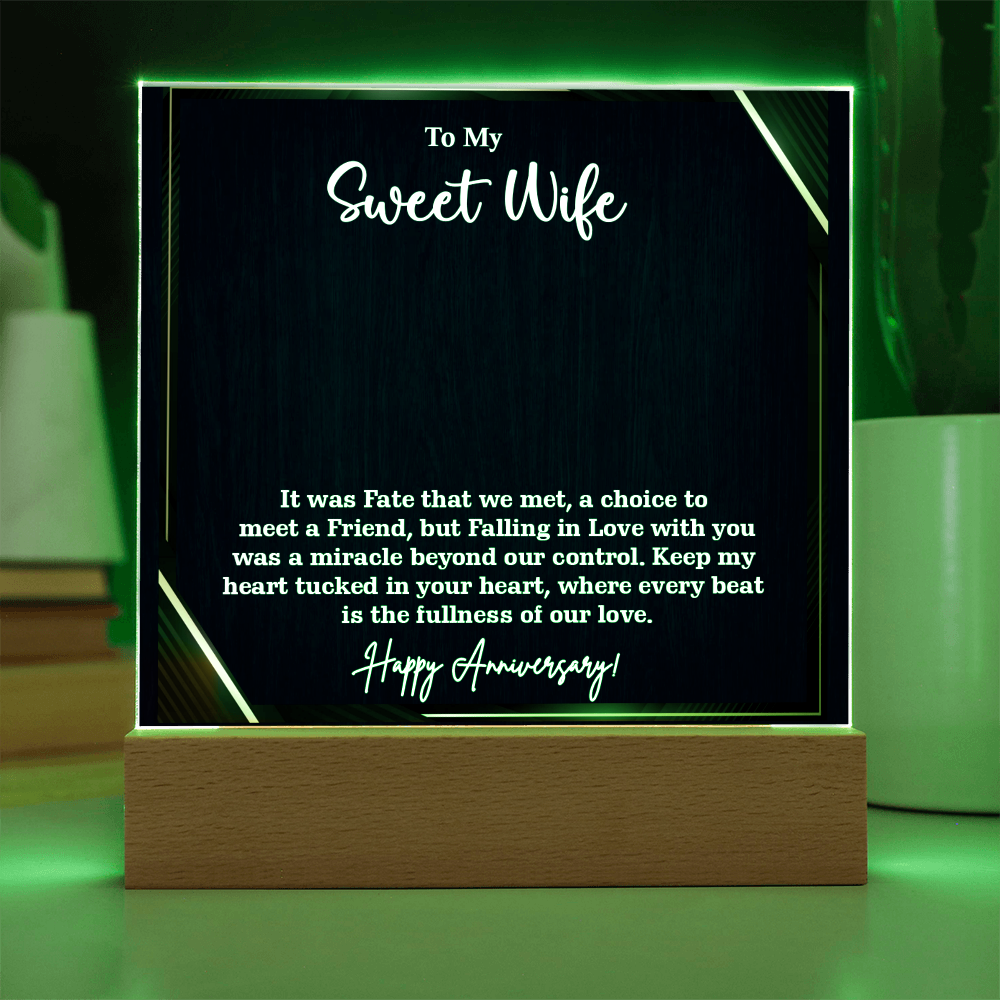 To My Sweet Wife Acrylic Square Plaque – Romantic Gift for Wife from Husband, Heartfelt Love Message, Elegant Display Keepsake for Anniversary, Birthday or Just Because