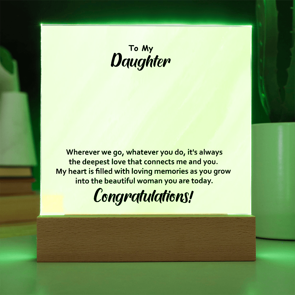 To My Daughter – Elegant Square Acrylic Plaque with Heartfelt Message | Unique Birthday, Graduation, or Christmas Gift from Mom or Dad