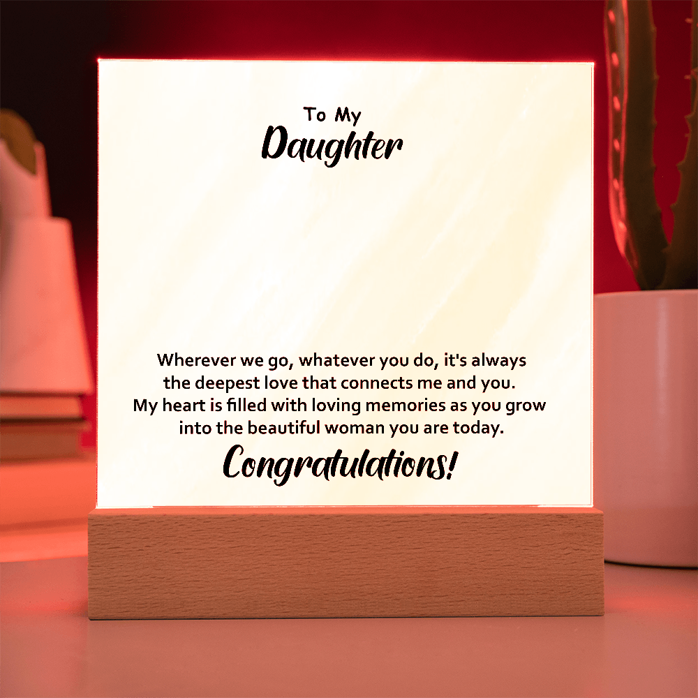 To My Daughter – Elegant Square Acrylic Plaque with Heartfelt Message | Unique Birthday, Graduation, or Christmas Gift from Mom or Dad