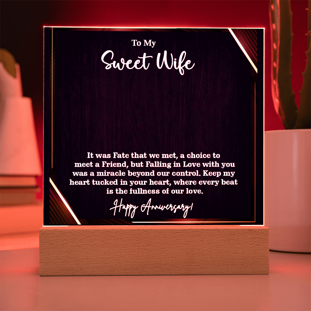 To My Sweet Wife Acrylic Square Plaque – Romantic Gift for Wife from Husband, Heartfelt Love Message, Elegant Display Keepsake for Anniversary, Birthday or Just Because