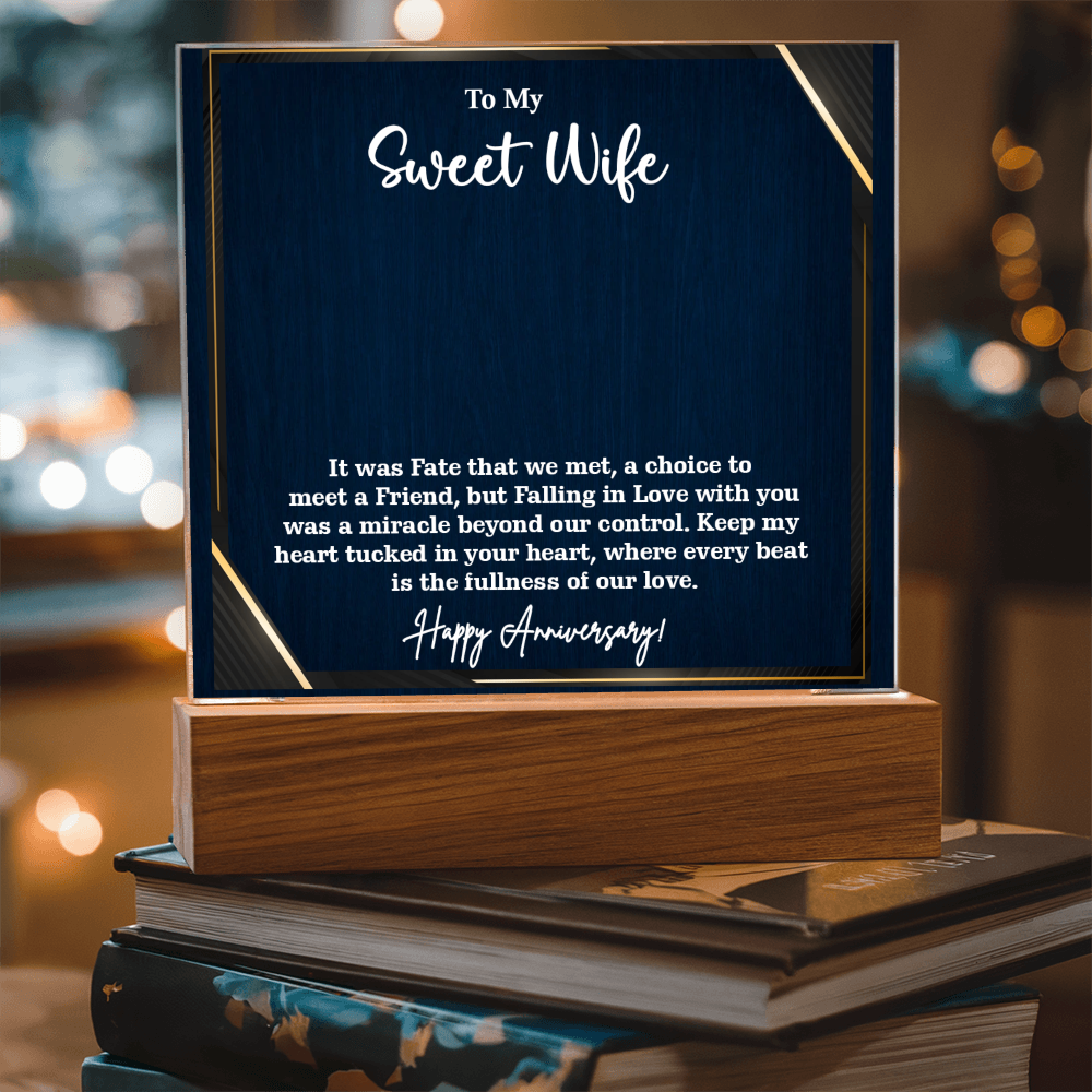 To My Sweet Wife Acrylic Square Plaque – Romantic Gift for Wife from Husband, Heartfelt Love Message, Elegant Display Keepsake for Anniversary, Birthday or Just Because