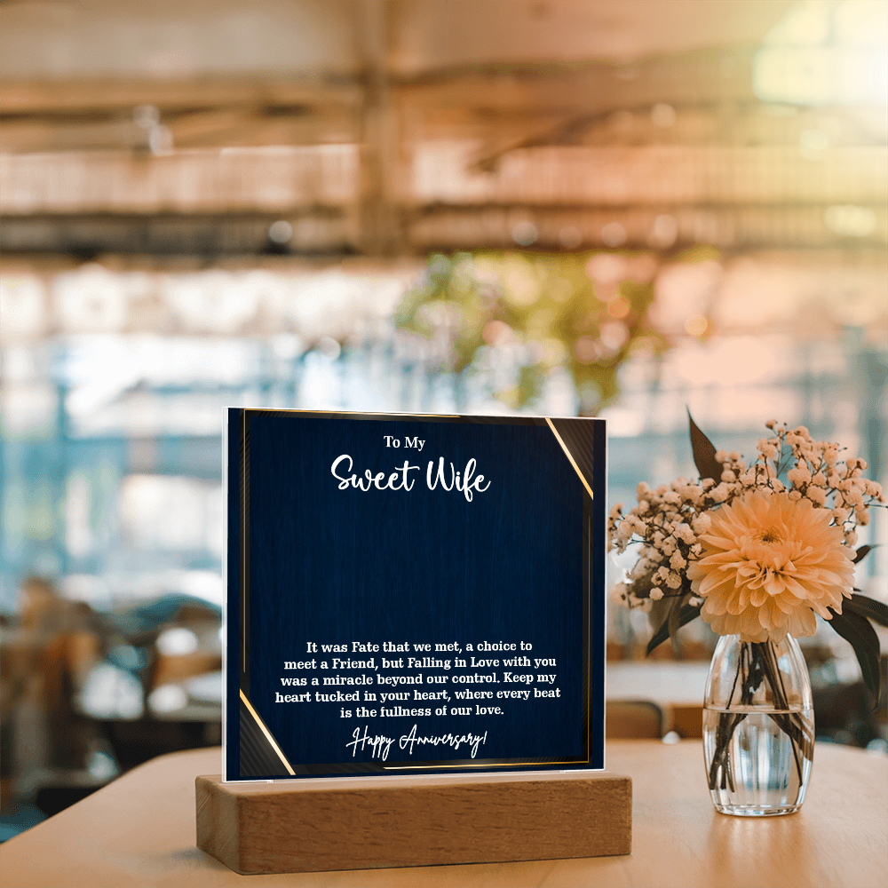 To My Sweet Wife Acrylic Square Plaque – Romantic Gift for Wife from Husband, Heartfelt Love Message, Elegant Display Keepsake for Anniversary, Birthday or Just Because