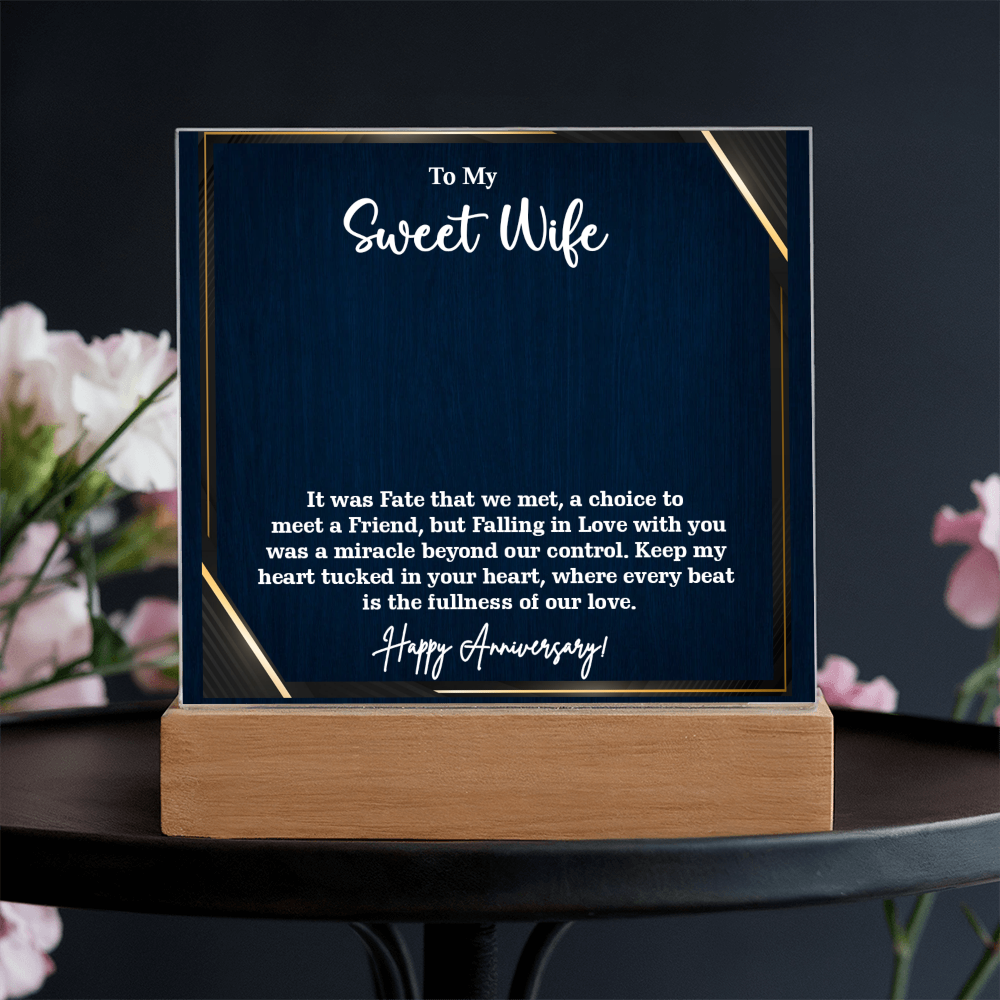 To My Sweet Wife Acrylic Square Plaque – Romantic Gift for Wife from Husband, Heartfelt Love Message, Elegant Display Keepsake for Anniversary, Birthday or Just Because