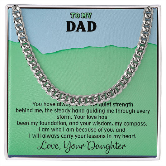 Men's Cuban Link Chain for Dad – Silver and Gold Stainless Steel Necklace, Perfect Gift for Father's Day, Birthday, or Husband from Daughter