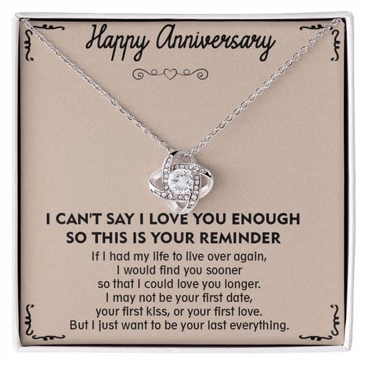 Love Knot Necklace for Anniversary – 'To My Soulmate' Timeless Gift for Wife, Husband, or Couple – Sterling Silver or Gold Forever Knot Pendant Symbolizing Your Unbreakable Bond – Engravable Romantic Jewelry with Heartfelt Message Card