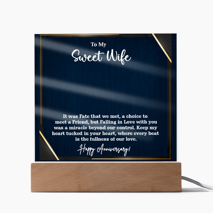 To My Sweet Wife Acrylic Square Plaque – Romantic Gift for Wife from Husband, Heartfelt Love Message, Elegant Display Keepsake for Anniversary, Birthday or Just Because