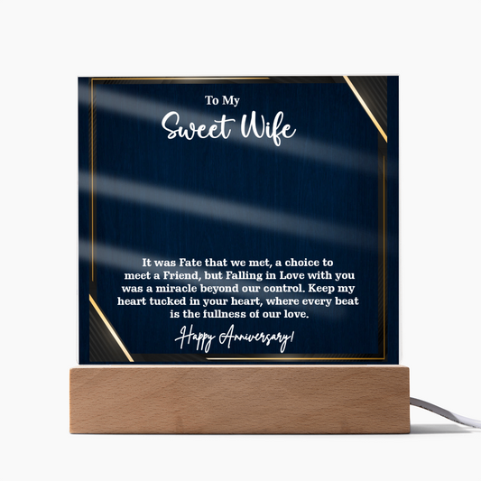 To My Sweet Wife Acrylic Square Plaque – Romantic Gift for Wife from Husband, Heartfelt Love Message, Elegant Display Keepsake for Anniversary, Birthday or Just Because