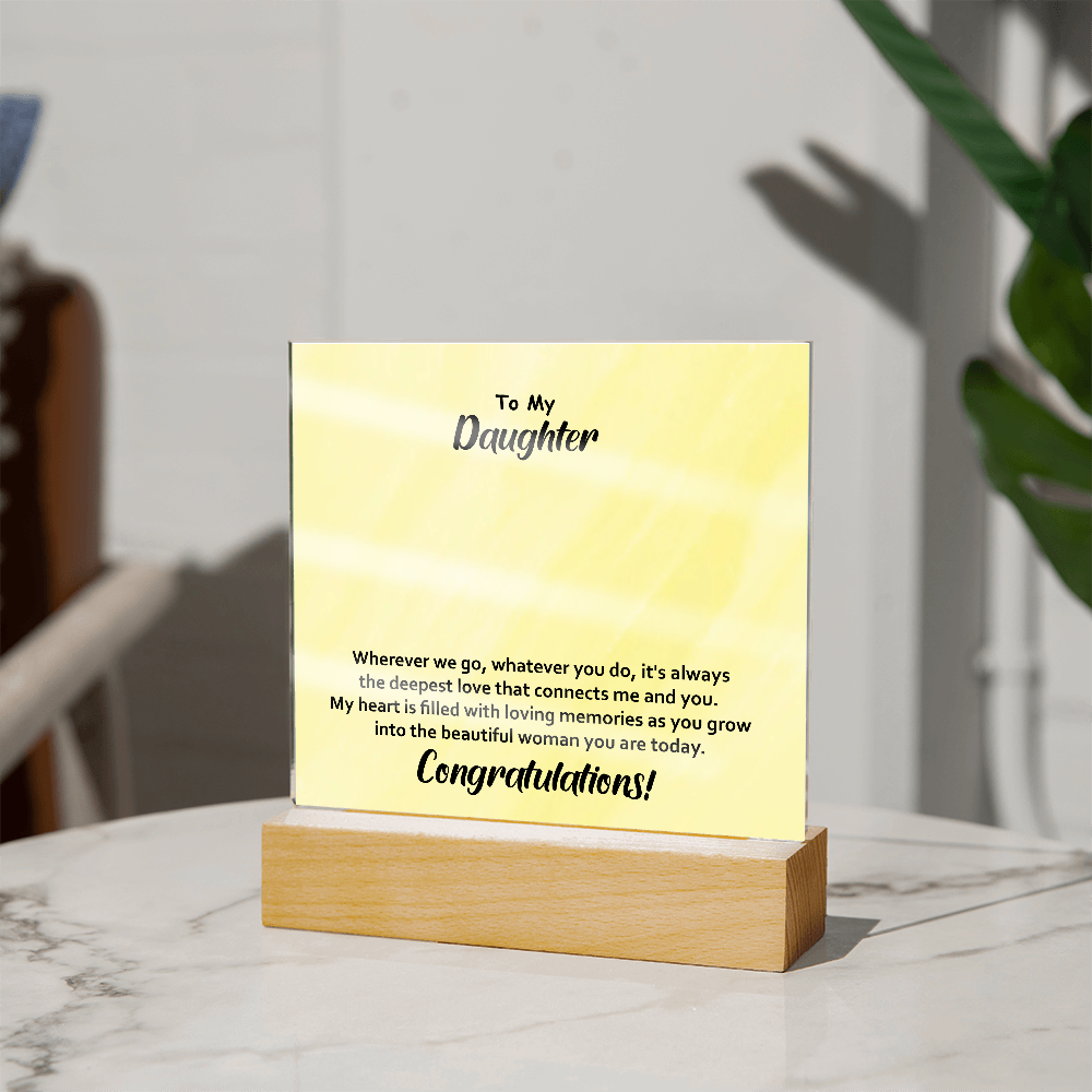 To My Daughter – Elegant Square Acrylic Plaque with Heartfelt Message | Unique Birthday, Graduation, or Christmas Gift from Mom or Dad