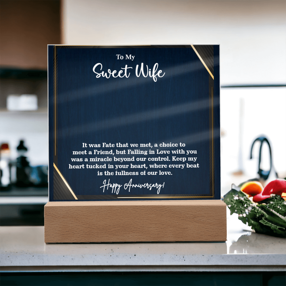 To My Sweet Wife Acrylic Square Plaque – Romantic Gift for Wife from Husband, Heartfelt Love Message, Elegant Display Keepsake for Anniversary, Birthday or Just Because