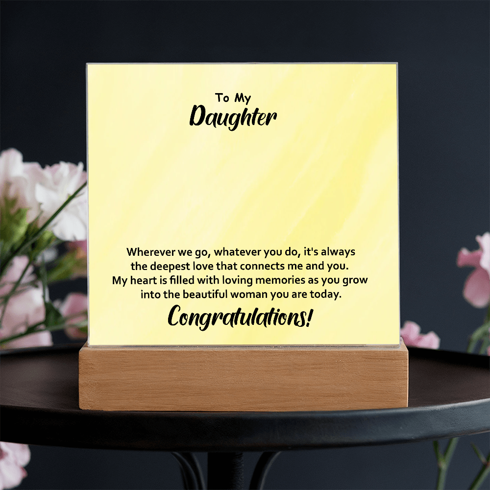 To My Daughter – Elegant Square Acrylic Plaque with Heartfelt Message | Unique Birthday, Graduation, or Christmas Gift from Mom or Dad