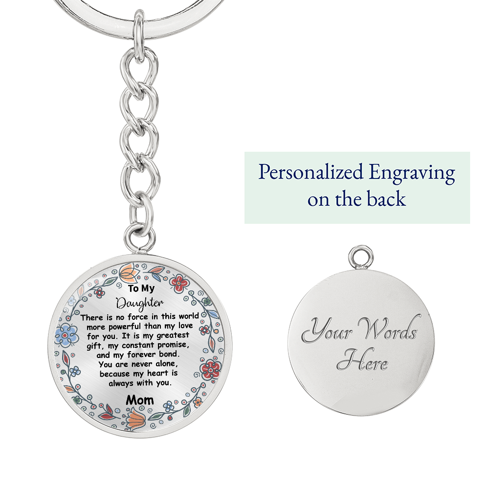 Custom To My Daughter Keychain - Circle Engraved Keyring with Name & 'My Greatest Blessing' - Birthday, Graduation, Christmas Personalized Gift