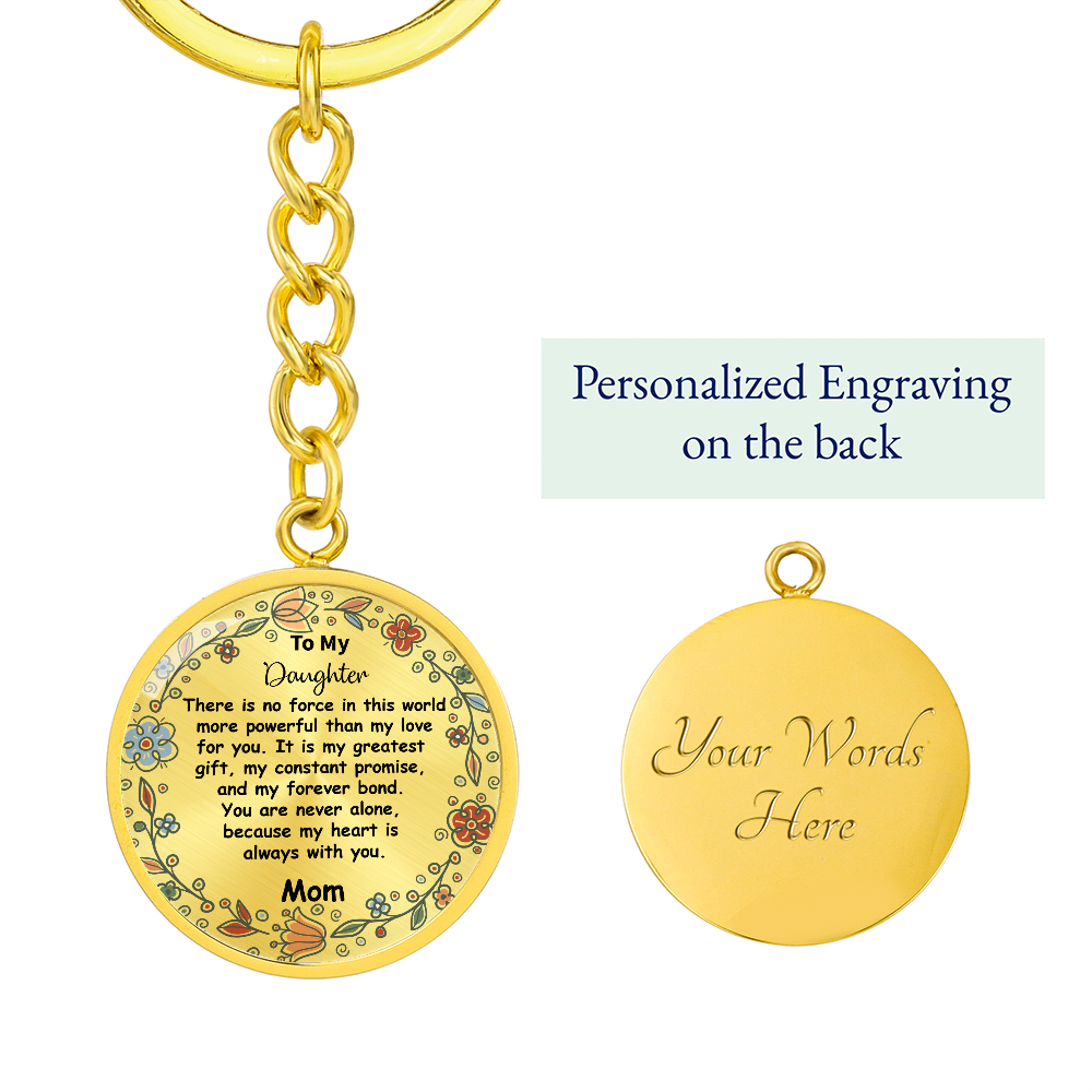 Custom To My Daughter Keychain - Circle Engraved Keyring with Name & 'My Greatest Blessing' - Birthday, Graduation, Christmas Personalized Gift